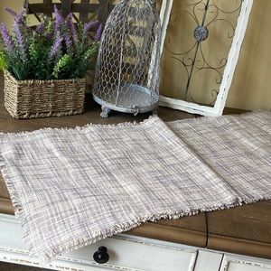 NEW! Modern Boho Cottage Farmhouse Gray & Creamy White Plaid Dining Table Runner